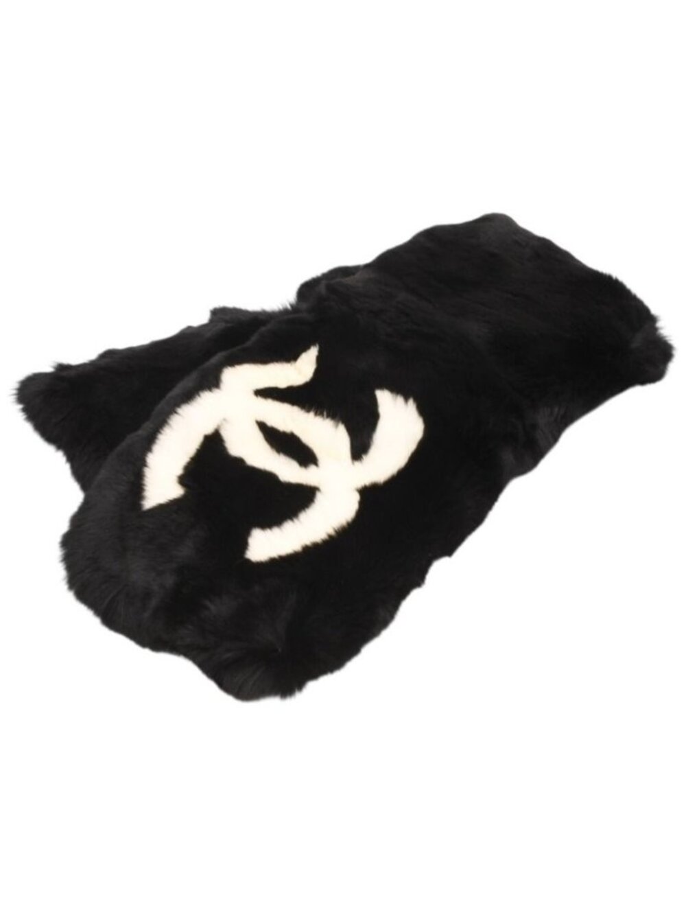 Chanel Big CC Logo Rabbit Neck Warmer Scarf Black White